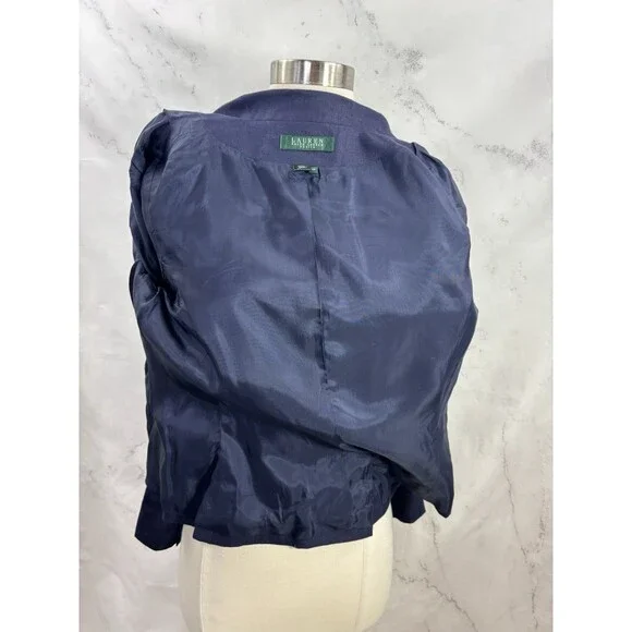 Lauren Ralph Lauren Navy Linen Blazer Jacket Coat Womens 10 P Lined Officecore - Picture 15 of 15